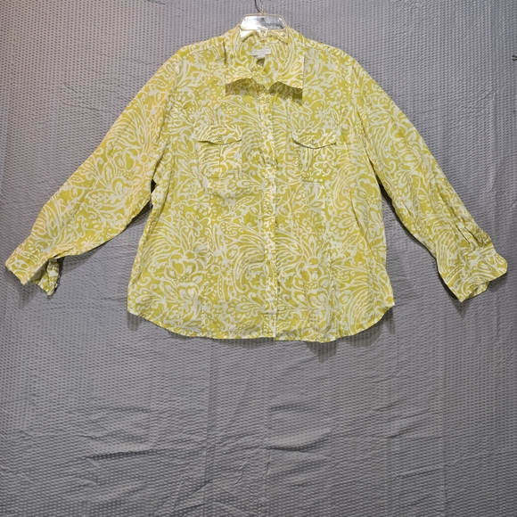 Charter Club Tops - Charter Club 100% Linen Yellow Floral Blouse Size 24W
